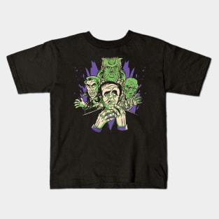 Classic Halloween Horror Monsters // Cartoon Vampire Zombie Frankenstein Kids T-Shirt